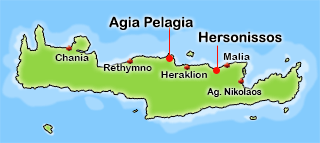 map of crete with location of our diving centers in agia pelagia and hersonissos