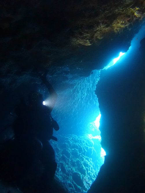 diving in blue cave in crete